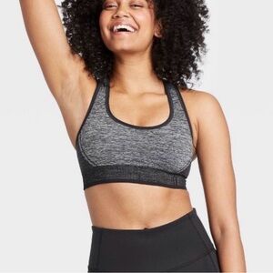 All in Motion Heathered Black Medium Support Racerback Seanless Sports Bra